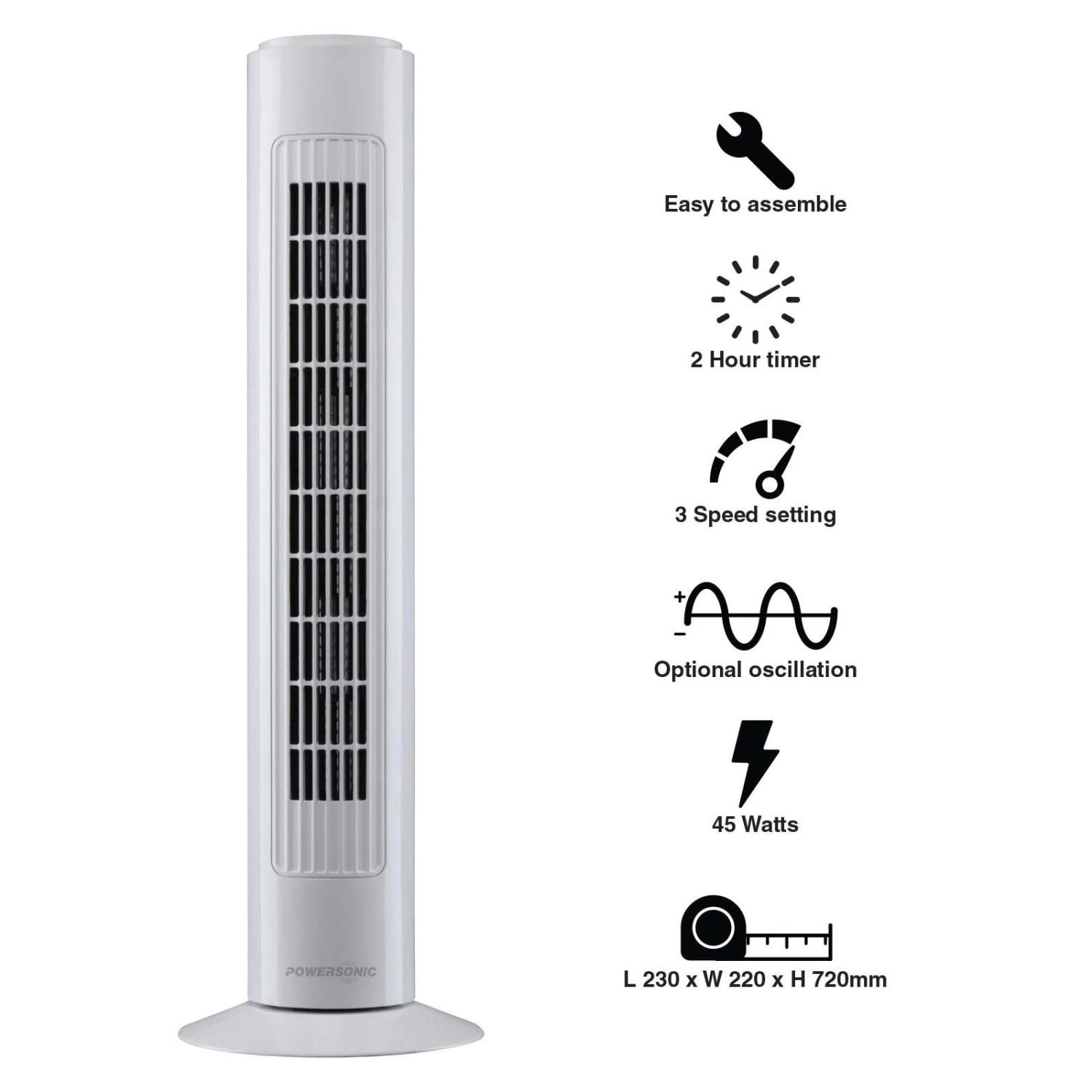 Powersonic 29 Inch Oscillating Fan Floor Tower Fan 3 Speed full image